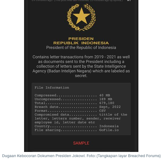 Hacker Bjorka Klaim Bocorkan Ribuan Surat untuk Presiden Jokowi